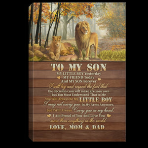 Lion From Mom And Dad To My Son My Little Boy Yesterday Gallery Canvas- 0.75 & 1.5 In Framed Canvas - Home Wall Decor, Wall Art