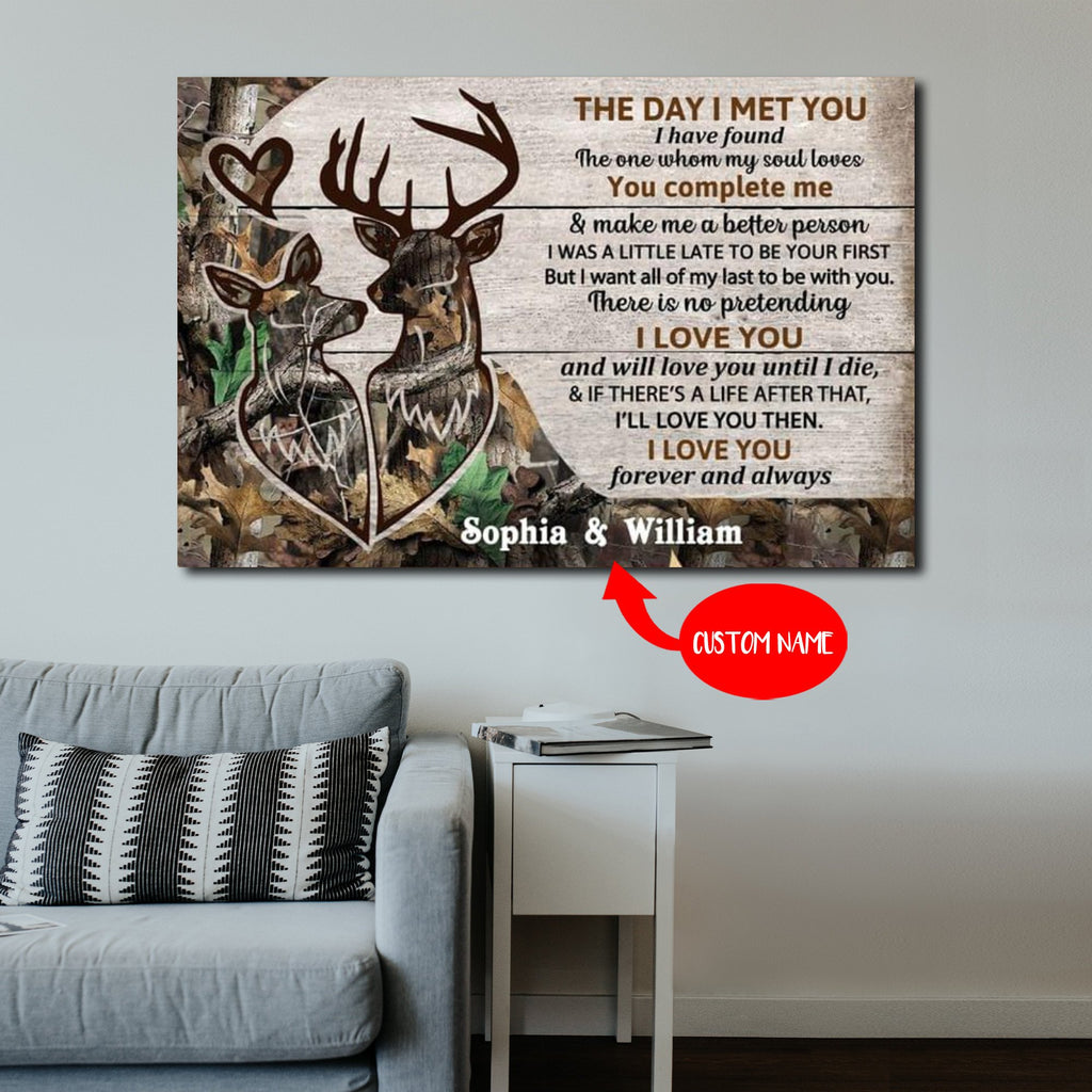Personalized Deer The Day I Met You I Have Found The One Whom My Soul Loves 0.75 In & 1.5 In Framed Canvas- Home Decor, Canvas Wall Art