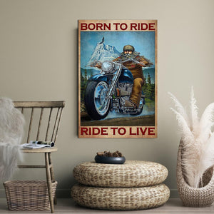 Motorcycle Mountain Born To Ride Ride To Live 0.75 & 1.5 In Framed Canvas - Home Decor, Canvas Wall Art