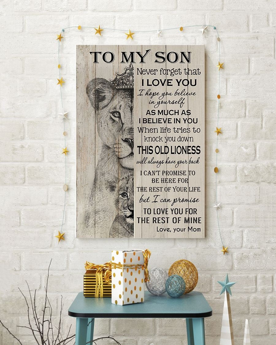 To My Son Never Forget That I Love You This Old Lioness Canvas - Gifts For Son - Gifts For Son- Canvas Wall Art
