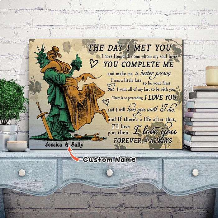 Custom Names Liberty And Justice The Day I Met You Horizontal Anniversary Gifts Canvas