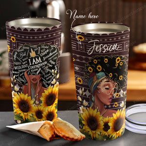 Personalized Afro Woman Sunflower African American I Am A Queen Stainless Steel Tumbler - Gift For Her