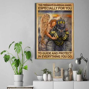 Firefighter Guardian Angel To Guide And Protect In Everything You Do 0.75 & 1.5 In Framed Canvas - Home Living, Wall Decor, Canvas Wall Art