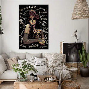 The Eccentric Girl With Tattoos And Skull Canvas- 0.75 & 1.5 In Framed Canvas - Home Wall Decor, Wall Art