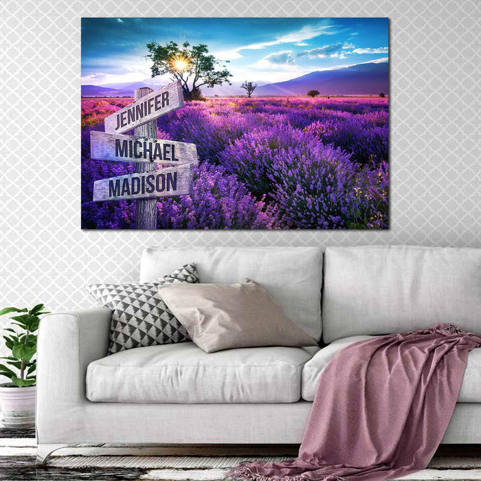 Personalized Lavender Field Color Premium Canvas - Street Signs Customized With Names Canvas