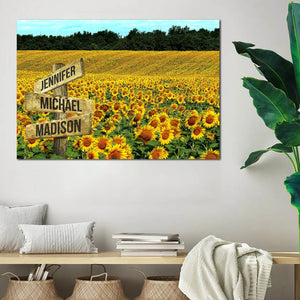Beautiful Sunflower Field 0.75 & 1.5 In Framed Canvas -Street Signs Customized With Names - Wall Decor,Canvas Wall Art