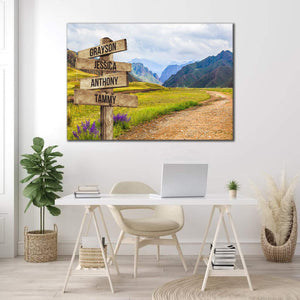 Personalized Mountain Multi-Names Premium Canvas -Street Signs Customized With Names- 0.75 & 1.5 In Framed -Wall Decor, Canvas Wall Art