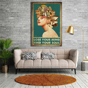 Mushroom Girl Lose Your Mind Find Your Soul - 0.75 & 1.5 In Framed Canvas - Home Wall Decor, Wall Art
