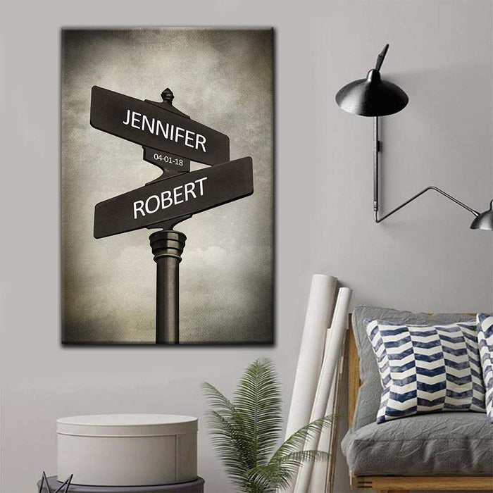 Street Signs Customized With Names Canvas And Anniversary Date Matte Canvas - Couple Canvas