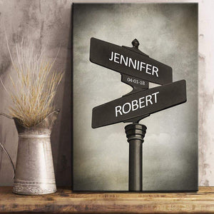 Street Signs Customized With Names And Anniversary Date Matte Canvas - Couple Canvas- Wall Decor, Canvas Wall Art