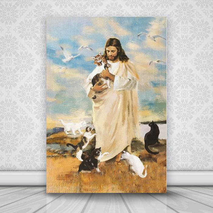 Jesus and Cats Canvas, God Canvas, Wall-art Canvas
