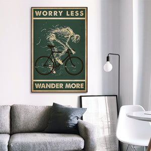 Bicycle Rider Skeleton - Worry Less Wander More Canvas - Home Living- Wall Decor, Canvas Wall Art