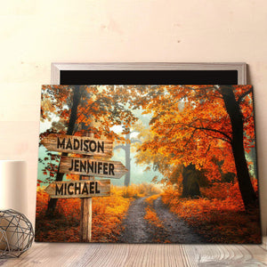Road Autumn Multi-Names Canvas - Family Street Signs Customized With Names- 0.75 & 1.5 In Framed -Wall Decor, Canvas Wall Art