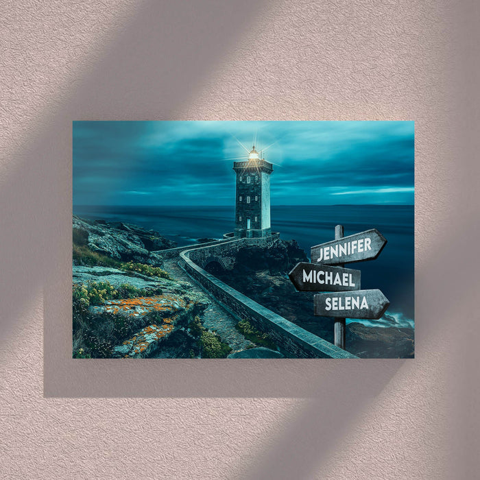 Kermorvan Lighthouse Multi - Names Canvas - Family Street Signs Customized With Names Canvas