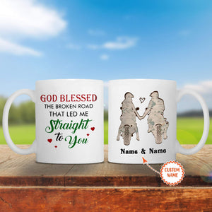 Personalized Riding God Blessed The Broken Road That led Me Straight To You With Names Mug- Anniversary Gifts- Best Cup Gift