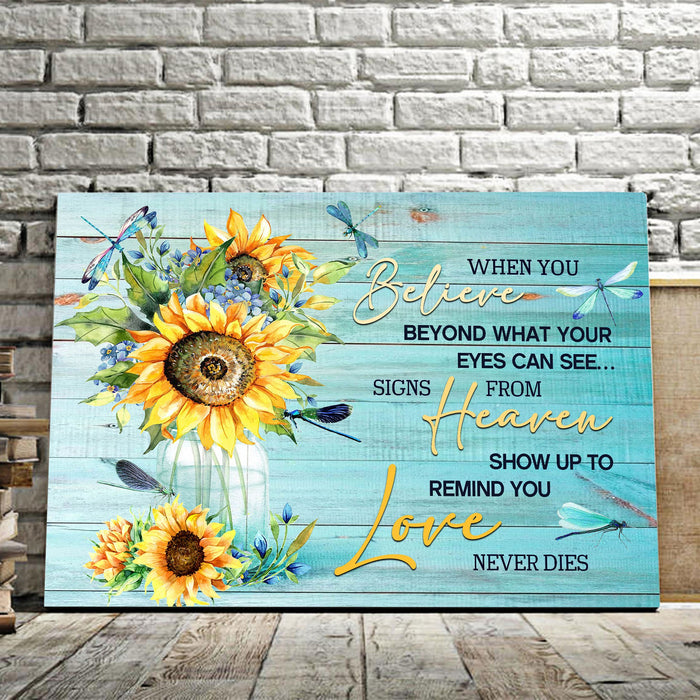 Believe Heaven Love - Best Gift For Sunflowers And Dragonflies Lovers - FarmHome Decor - Canvas