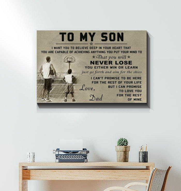 Basketball To My Son I Want You To Believe Deep In Your Heart - Dad and Son Canvas - 0.75 In & 1.5 In Framed -Wall Decor, Canvas Wall Art