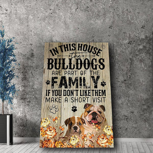 Bulldog Family In This House The Bulldogs Are Part Of The Family 0.75 & 1.5 In Framed Canvas - Home Living, Wall Decor, Canvas Wall Art