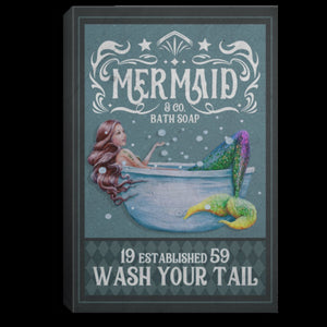 Mermaid Co Bath Soap Wash Your Tail Funny Framed Canvas - 0.75 & 1.5 In Framed -Wall Decor, Canvas Wall Art