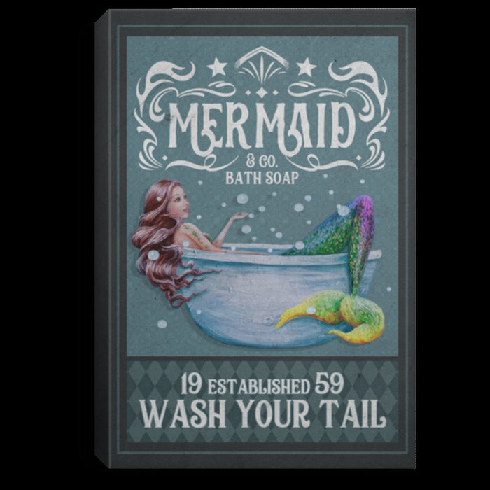 Mermaid Co Bath Soap Wash Your Tail Funny Framed Canvas