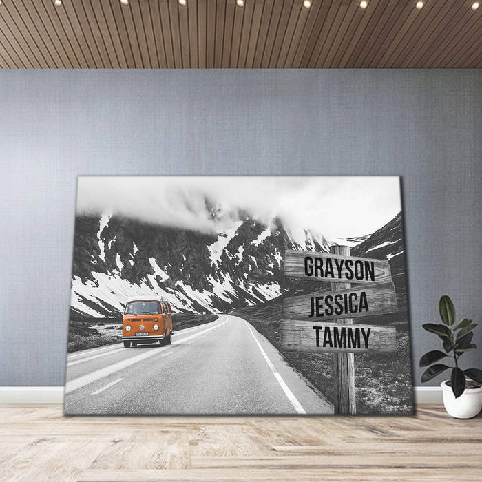 Personalized Road Trip and Mountain Canvas - Street Signs Customized With Names Canvas