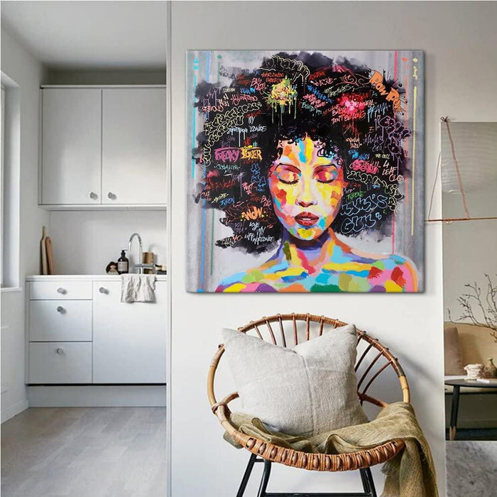 African American Canvas - Wall Art Afro Woman Painting for Living Room, Bedroom Canvas