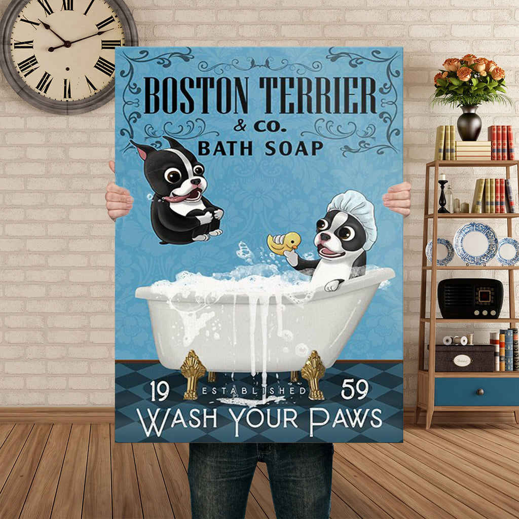 Boston Terrier Dog Bath Soap Company 0.75 & 1.5 In Framed Canvas - Wall Decor, Canvas Wall Art