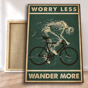 Bicycle Rider Skeleton - Worry Less Wander More Canvas - Home Living- Wall Decor, Canvas Wall Art
