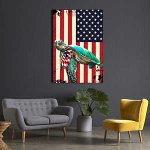 Turtle America Flag Canvas- 0.75 & 1.5 In Framed Canvas - Home Wall Decor, Wall Art