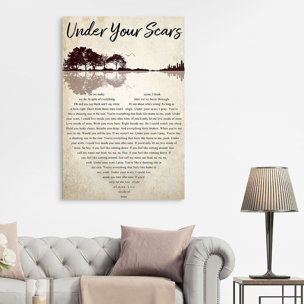 Guitar Godsmack Under Your Scars Lyrics Song Heart Shape 0.75 & 1.5 In Framed Canvas - Couple Gifts- Home Decor- Wall Art