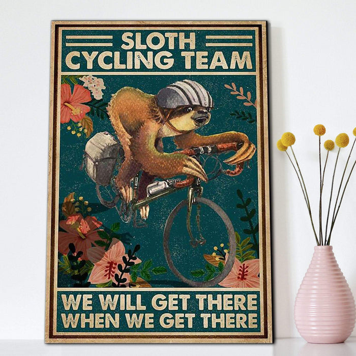 Sloth Cycling Team We Will Get There When We Get There Canvas