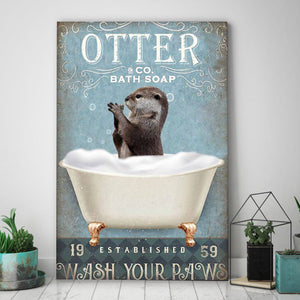 Otter And Co Bath Soap Wash Your Paws Canvas - Funny Canvas For Bathroom 0.75 & 1.5 In Framed - Wall Decor, Canvas Wall Art