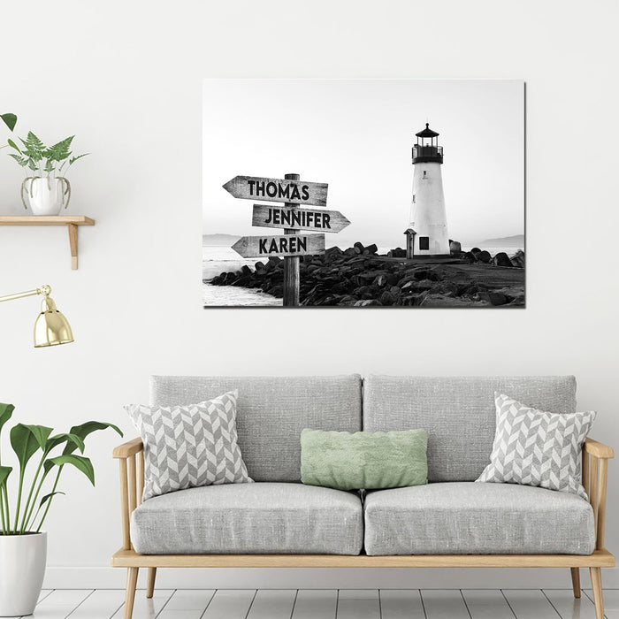 Lighthouse Multi - Names Canvas - Family Street Signs Customized With Names Canvas