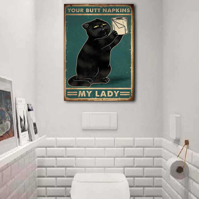 Black Cat Holding A Toilet Paper Roll - Your Butt Napkins, My Lady Canvas - Bathroom
