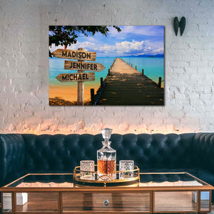 Personalized Blue Sky and Beach Dock 0.75 & 1.5 In Framed Canvas -Street Signs Customized With Names - Wall Decor,Canvas Wall Art