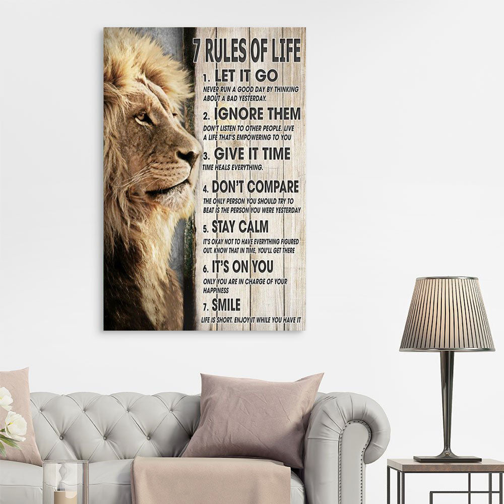 7 Rules Of Life Motivation Canvas Lion Life, Wall-art Canvas