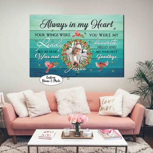 Always In My Heart You Were My Favorite Hello And My Hardest Goodbye 0.75 & 1.5 In Framed Canvas- Memorial Art- Home Decor, Canvas Wall Art