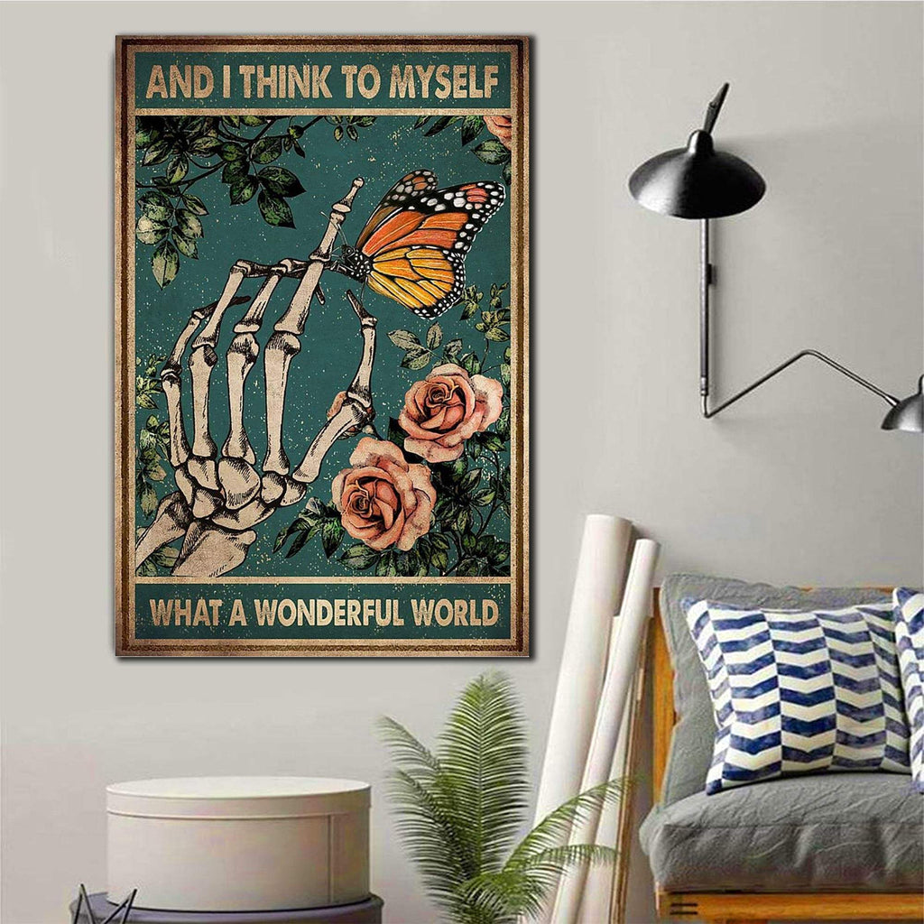 Skulls And I Think To Myself What A Wonderful World Canvas - 0.75 & 1.5 In Framed Canvas - Wall Decor, Canvas Wall Art