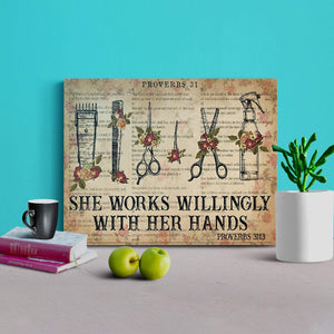 She Works Willingly With Her Hands-Barber Canvas- 0.75 & 1.5 In Framed - Home Living -Wall Decor, Canvas Wall Art