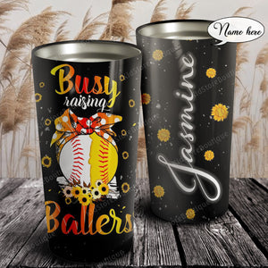 Busy raising Ballers, Baseball Gift Tumbler, Personalized Tumbler