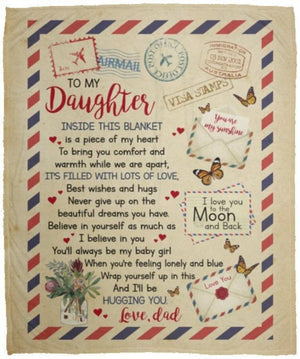 From Dad To My Daughter Inside This Blanket Letter Airmail Envelope Mail Fleece Blanket -Christmas Best Gifts For Daughter From Dad