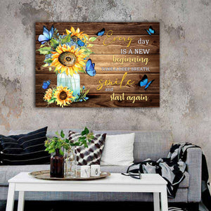 Every Day Is A New Beginning Best Gift For Sunflowers And Butterflies Lovers 0.75 and 1,5 Framed Canvas - FarmHome Decor - Wall Decor