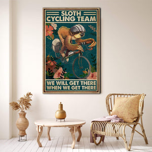 Sloth Cycling Team We Will Get There When We Get There - 0.75 & 1.5 In Framed Canvas - Home Wall Decor, Wall Art