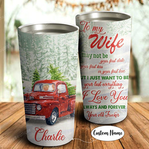 Personalized To My Wife I Love You From Your Old Trucker Couple and Red Truck