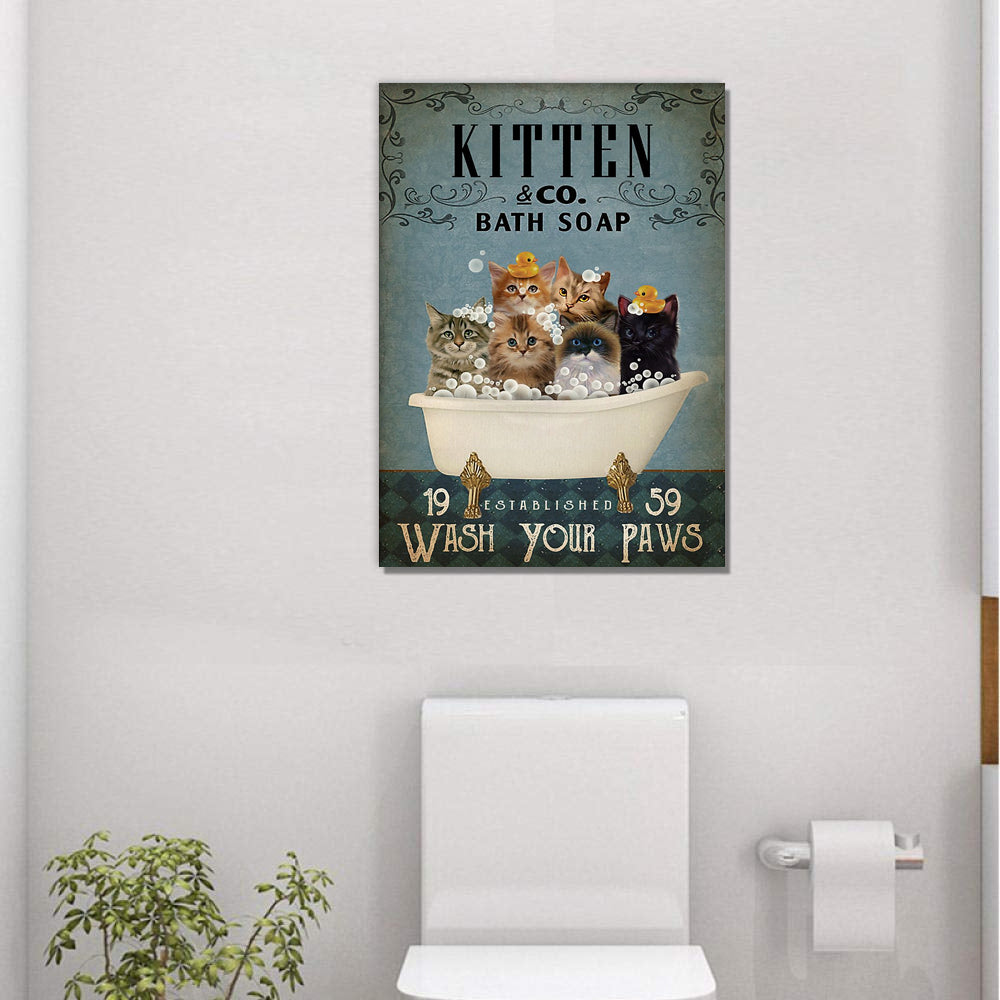 Kitten Bath Soap Wash Your Paws Funny Canvas, Cats lover Canvas