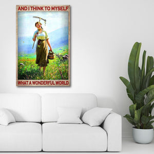 Farm Woman And I Think To Myself What A Wonderful World Flower Field 0.75 & 1.5 In Framed Canvas - Wall Decor, Canvas Wall Art