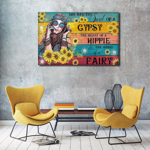 Hippie Girl Sunflower She Had The Soul Of A Gypsy Canvas - 0.75 & 1.5 In Framed -Wall Decor,Canvas Wall Art