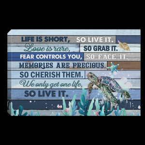 Turtle Life Is Short So Live It Love Is Rare So Grab It Gallery Wrapped Framed Canvas- 0.75 & 1.5 In Framed -Wall Decor, Canvas Wall Art