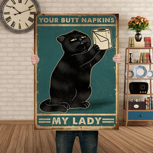 Black Cat Holding A Toilet Paper Roll - Your Butt Napkins, My Lady Canvas- Bathroom Decor- 0.75 & 1.5 In Framed -Home Decor, Canvas Wall Art