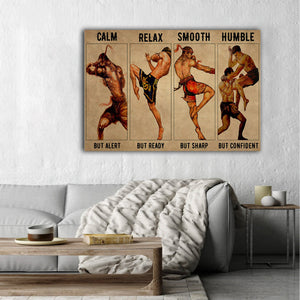 Boxing Man - Clam But Alert, Relax But Ready, Smooth But Sharp 0.75 & 1.5 In Framed Canvas- Home Decor, Canvas Wall Art